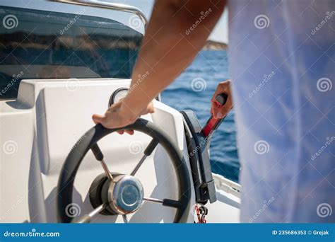 Man Driving A Boat Stock Image Image Of Nautical Recreation 235686353