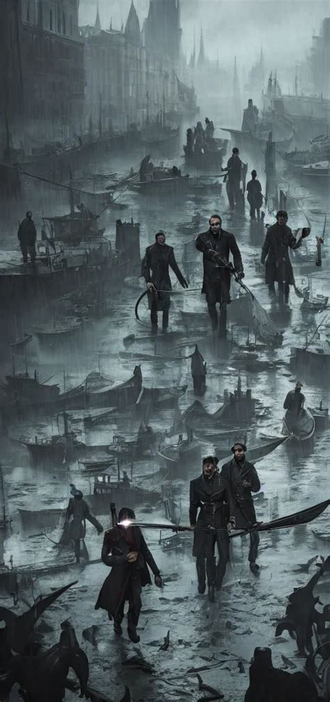 Daud From Dishonored With His Whalers Gang Dunwall Stable Diffusion