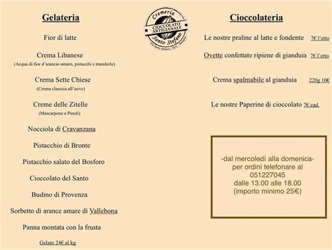 Menu At Cremeria Santo Stefano Restaurant Bologna