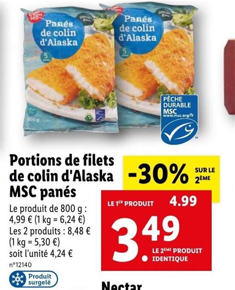 Promo Portions De Filets De colin D Alaska MSC Panés chez Lidl