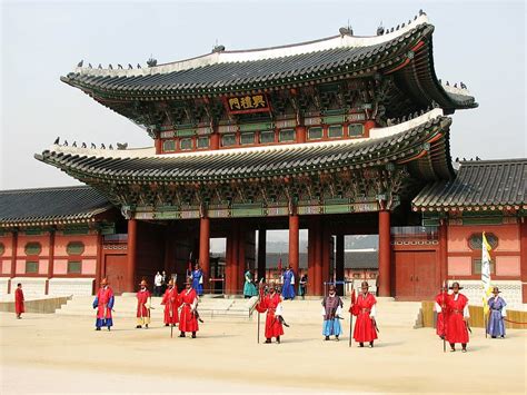 Hd Wallpaper South Korea Gyeongbokgung Palace Temple Roof Black And White Wallpaper Flare