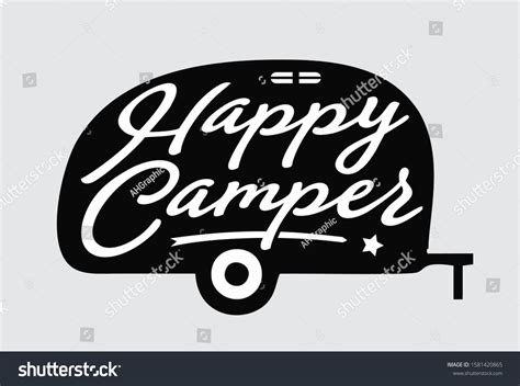 Happy Camper Lettering Script Quotes Poster Stock Vector (Royalty Free ...