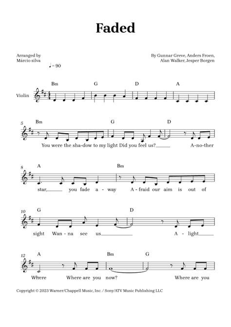 Faded Arr Márcio Silva By Alan Walker Sheet Music For Violin Solo At