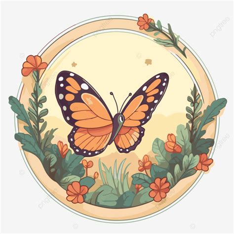 Mariposa Monarca Con Mariposas Blancas Y Flores Naranjas En Un Clipart