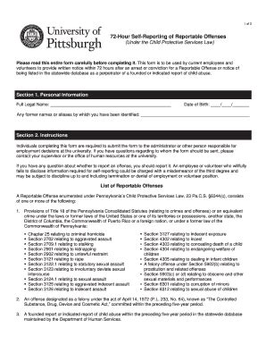 Fillable Online Hr Pitt 72 Hour Self Reporting Of Reportable Offenses