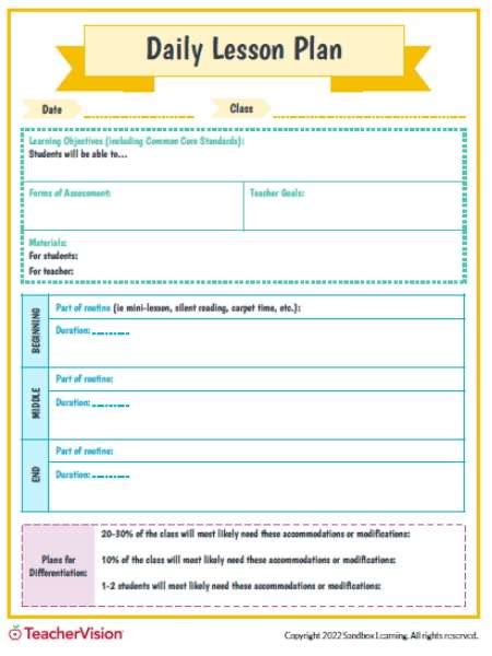 Free Printable Daily Lesson Plan Template Teachervision Nbkomputer