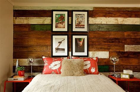 master bedroom design with tongue-and-groove plank wood wall - Decoist