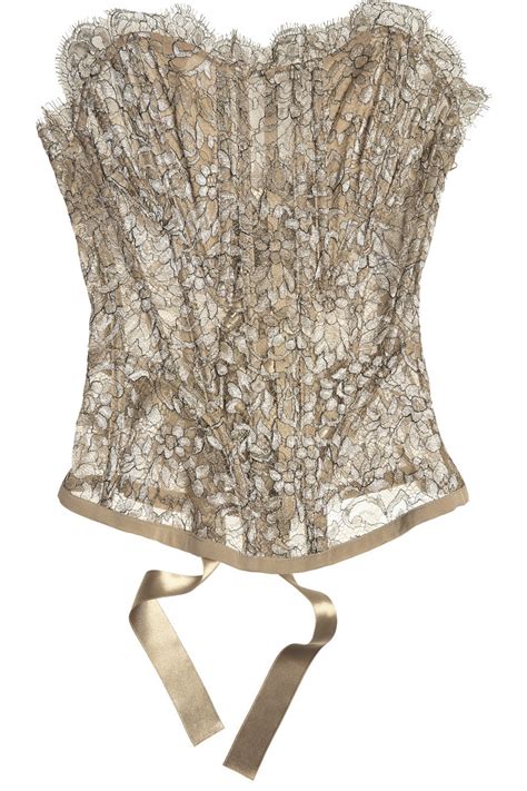 La Perla Signature Metallic Lace Corset In Metallic Lyst