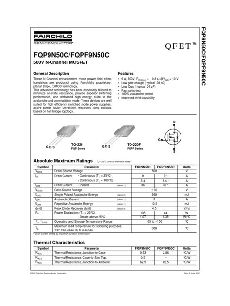 9N50C | PDF | Field Effect Transistor | Diode