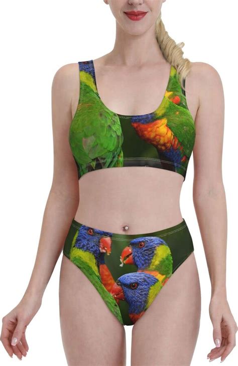 Kidinn Bikini Set Bird Parrot Painting Print Split Sports Bikini Black Shopstyle Two Piece