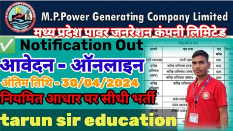 MPPGCL Recruitment 2024 मधय परदश पवर जनरशन कपन लमटड म