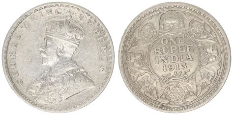 Indien Großbritannien 1913 britisches Indien 1 Rupie Silber Georg V