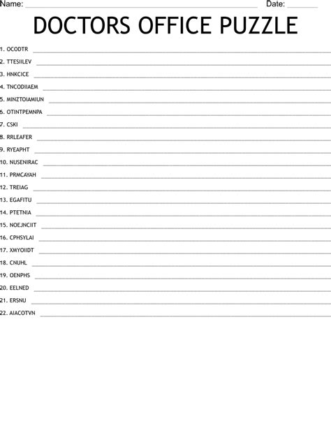 Doctors Office Puzzle Word Scramble Wordmint