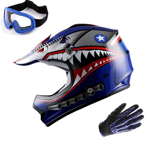 WOW Youth Kids Motocross BMX MX ATV Dirt Bike Helmet HBOY Shark Blue ...