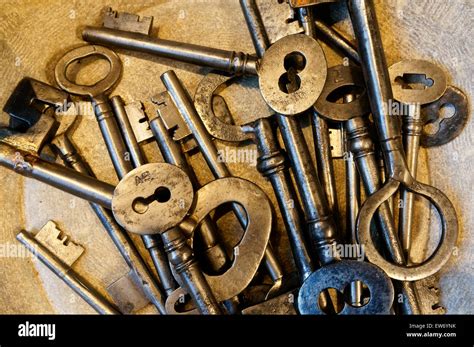 Collection Of Antique Metal Keys Stock Photo Alamy