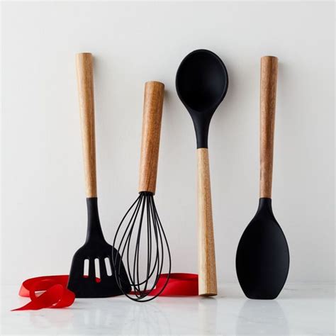 Shop Black Silicone Utensils With Acacia Handles Gift Set Acacia Wood