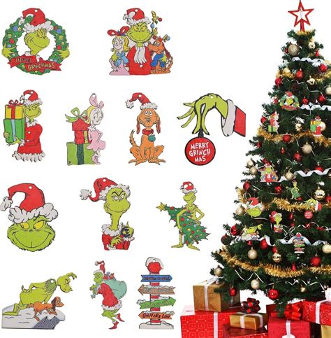 Pcs Christmas Tree Ornaments Christmas Grinch Wooden Hanging