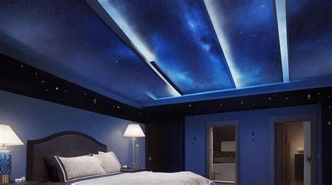 Premium AI Image | A bedroom with a ceiling that mimics the night sky