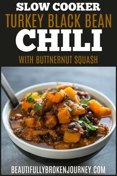 This Slow Cooker Turkey Black Bean Chili With Butternut Squash Is An