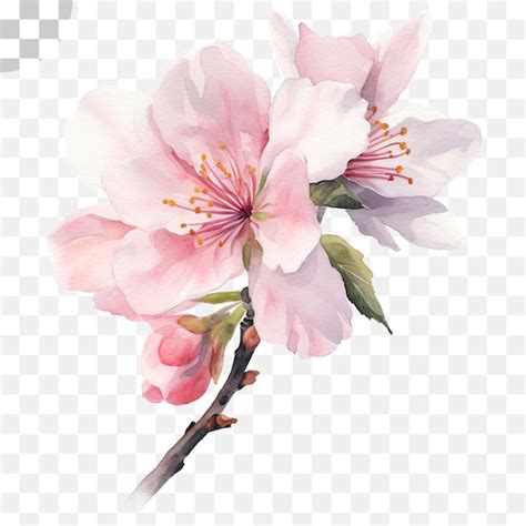 Peach Blossom Watercolor Transparent Background Premium Ai Generated Psd