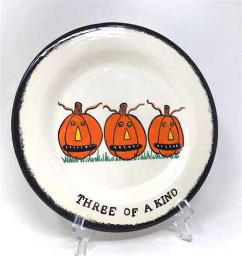 Vintage Halloween Plate With Pumpkins Hand Painted Decor Three Of A