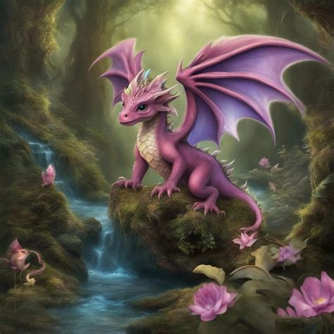 Premium Photo | Fantasy enchanted fairy forest magic baby dragon ai ...