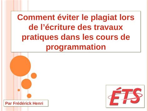 Ppt Comment Viter Le Plagiat Lors De L Criture Des Travaux Pratiques