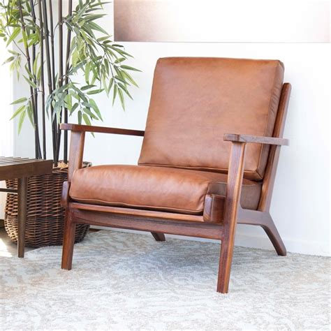 Mid Century Modern Kalley Brown Leather Accent Chair Ash