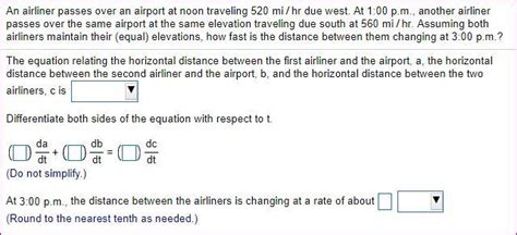 Solved An Airliner Passes Over An Airport At Noon Traveling Chegg