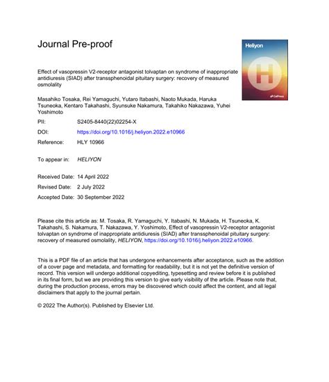 (PDF) Effect of vasopressin V2-receptor antagonist tolvaptan on syndrome of inappropriate ...