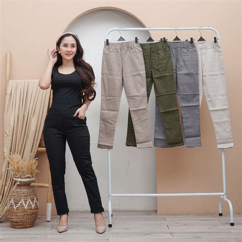 Jual Celana Chino Wanita Bahan Melar Elastis Elizabeth Pants Shopee