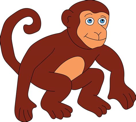 Colorful Monkey Clipart. Doodle Animals Clipart. Cartoon Wild Animals