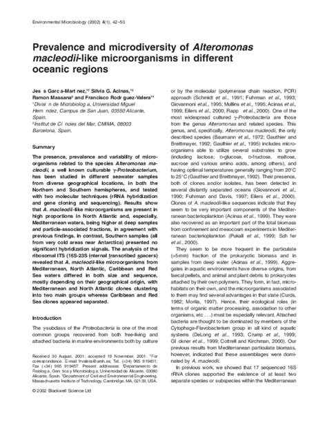 Pdf Prevalence And Microdiversity Of Alteromonas Macleodii Like