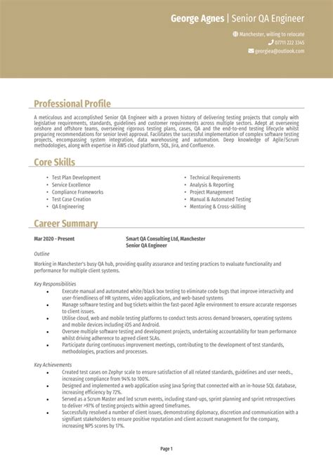 Senior Qa Engineer Cv Example Guide [land The Best Jobs]