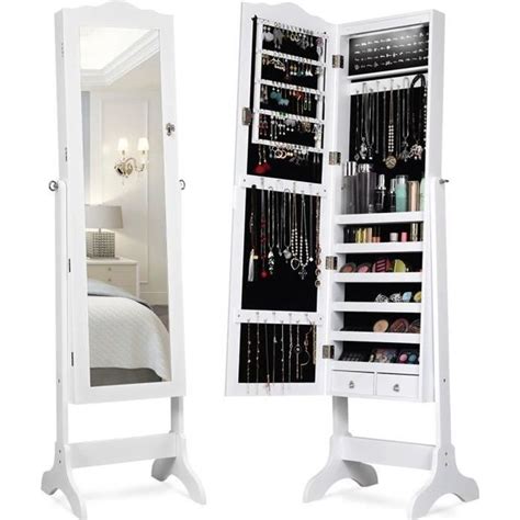 COSTWAY Armoire à Bijoux sur Pied avec 14 lampes LED Verrouillable