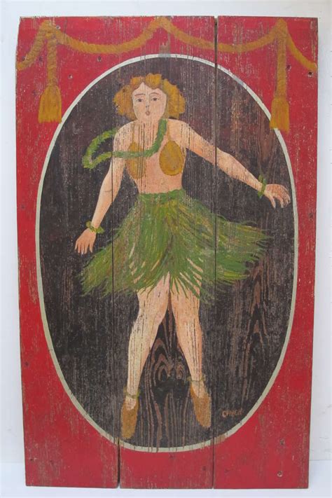 Carnival Sideshow Painting of Hula Dancer on Panel at 1stDibs