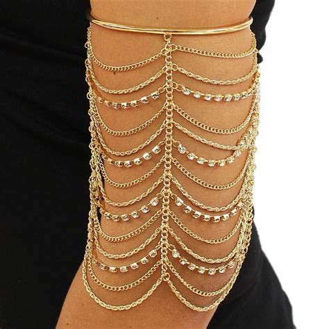 Gold Multi Chain Rhinestone Arm Cuff Arm Cuff Chain Cuff