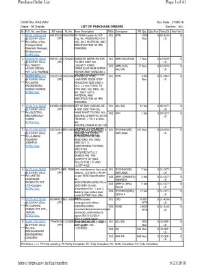 Fillable Online Depot All Depots LIST OF PURCHASE ORDERS Indian