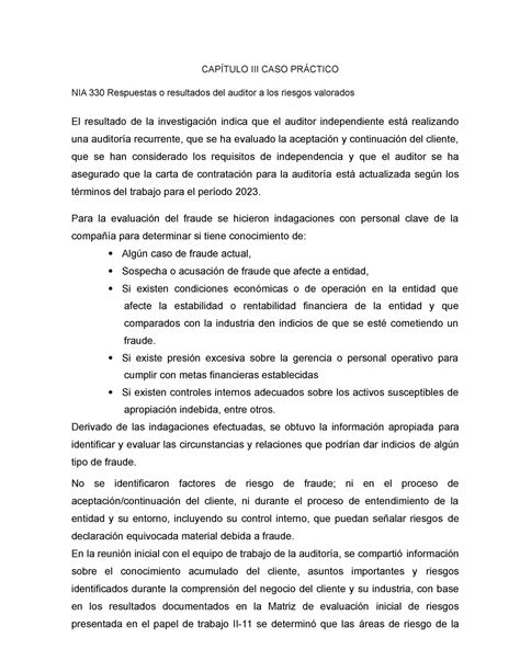 Nia 330 Respuestas Del Auditor A Los Riesgos Valorados CapÍtulo Iii