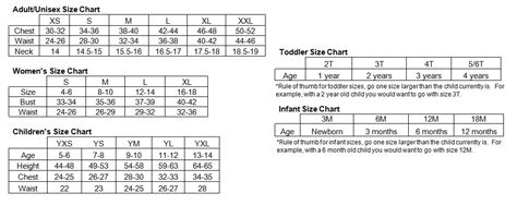 Unisex Clothing Size Chart