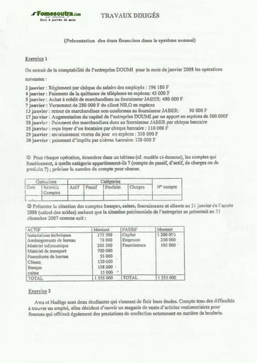 TD 2 Comptabilité BTS Finance Comptabilité et Gestion des Entreprises