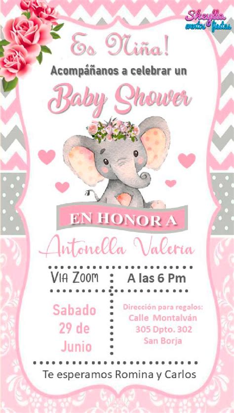 Tarjeta de invitación de Baby Shower elefantita b Baby shower