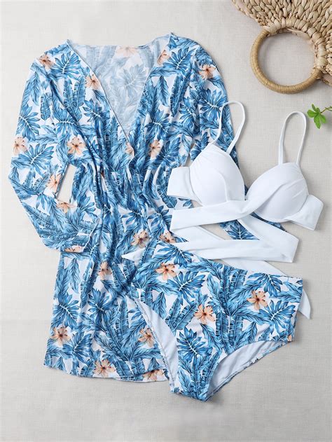 3 piezas Bañador bikini tropical al azar