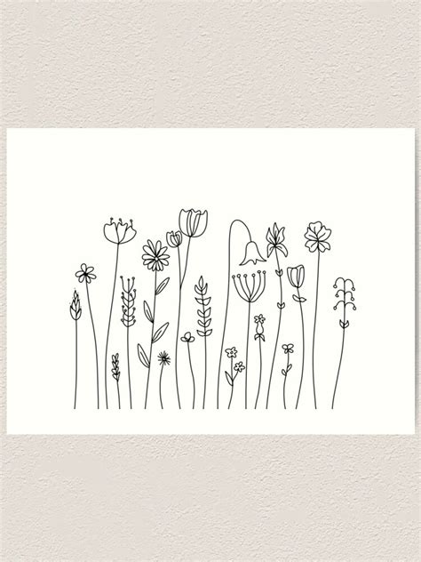 "Simple Line Art Drawings of Flowers in Black and White" Art Print for ...