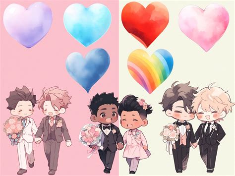 15 Kawaii Chibi Gay Couples Clipart Bundle Commercial Use And