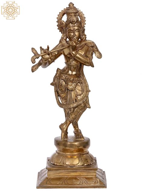 Standing Lord Krishna Bronze Statue Playing Flute Madhuchista