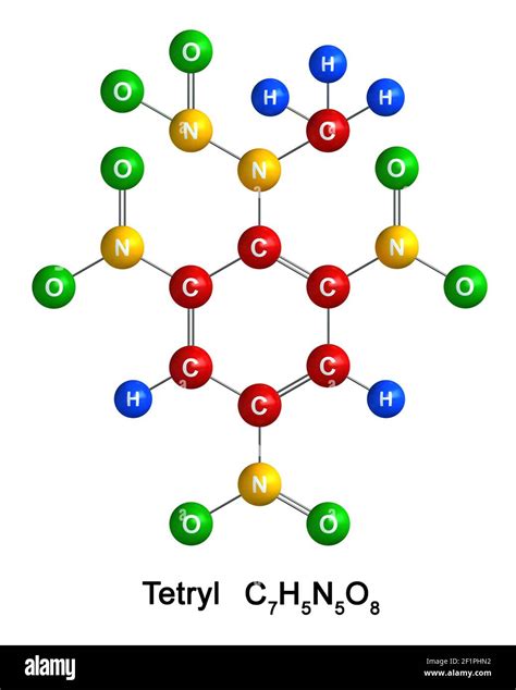 3d render of molecular structure of Tetryl isolated over white ...