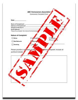 Homeowner Complaint Form Template Hoa Management