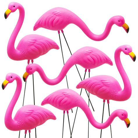 Joyin Set Of 6 Small Pink Flamingo Yard Ornament Stakes Mini Lawn Plastic Flamingo Statue With