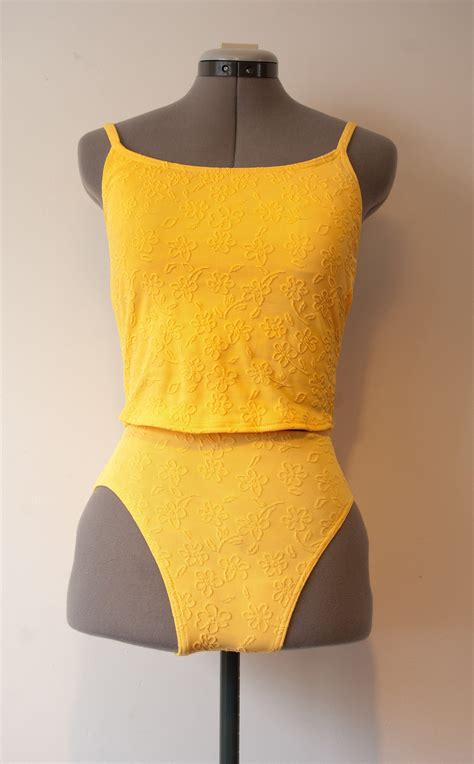 Vintage Yellow Floral Print Tankini Yellow Two Piece Bikini Etsy